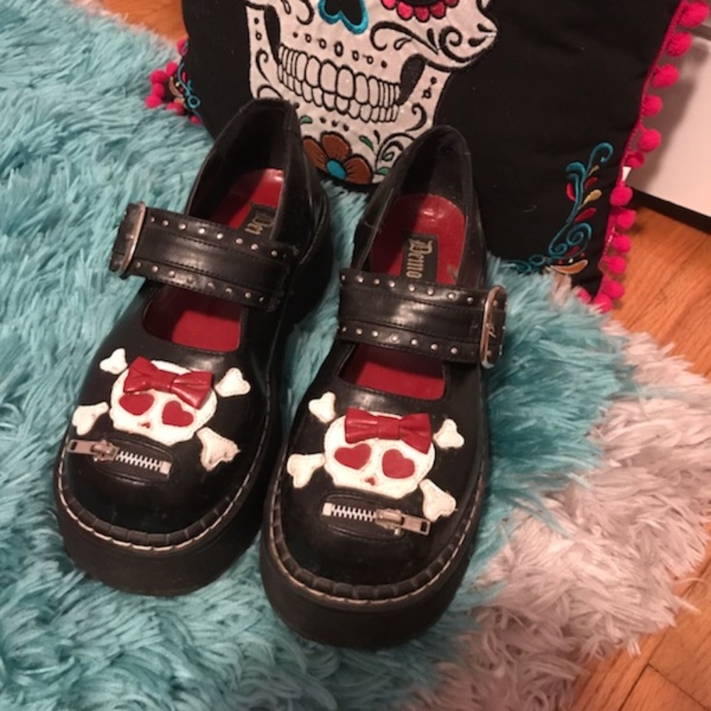 Demonia Vintage Skull Mary Janes
